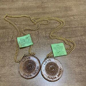 Vintage‎ Hawaiian Coco Joe's Hapa Wood love Pendant necklace-